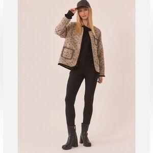 NKN Nekane Fantasy Tweed Embellished Snap Front Jacket w/Fringe Sz M Retail $285